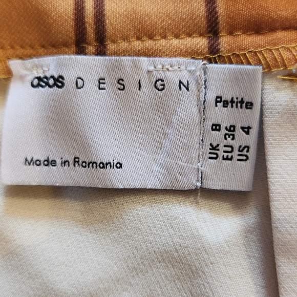 ASOS mustard yellow white plaid mini skirt belted 4P petite - Picture 7 of 8